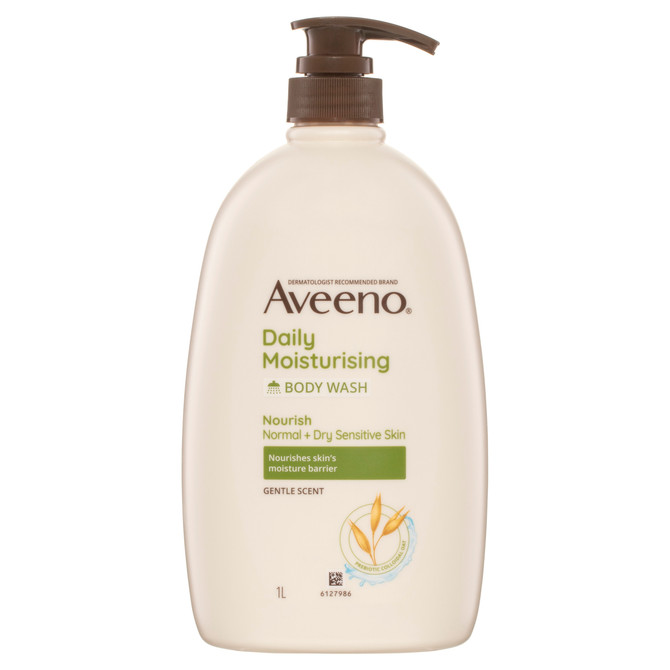 Aveeno Daily Moisturising Body Wash for Normal to Dry Sensitive Skin, Gentle Scent, Soap-Free pH-Balanced Cleanser with Prebiotic Colloidal Oat, 1L