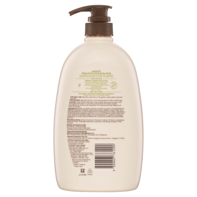 Aveeno Daily Moisturising Body Wash for Normal to Dry Sensitive Skin, Gentle Scent, Soap-Free pH-Balanced Cleanser with Prebiotic Colloidal Oat, 1L