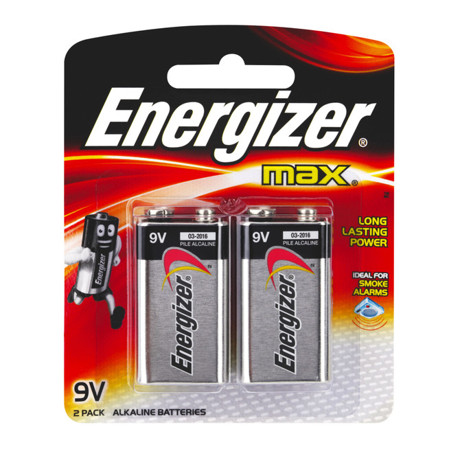 Energizer Max 9V 2 Pack Alkaline Batteries