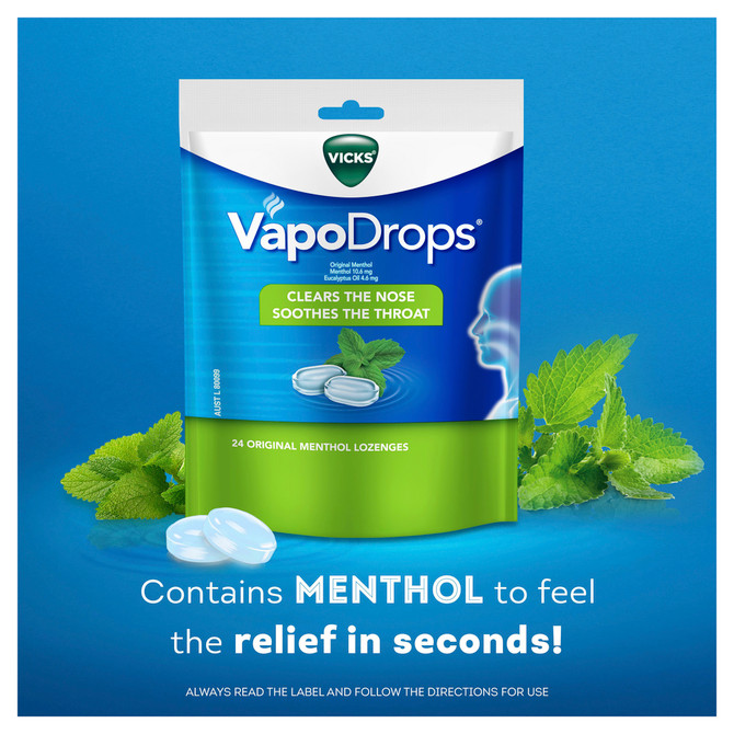Vicks VapoDrops Menthol Cough Cold 24 Lozenges