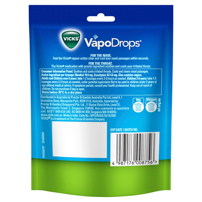 Vicks VapoDrops Menthol Cough Cold Soothing Lozenges 24 Pack