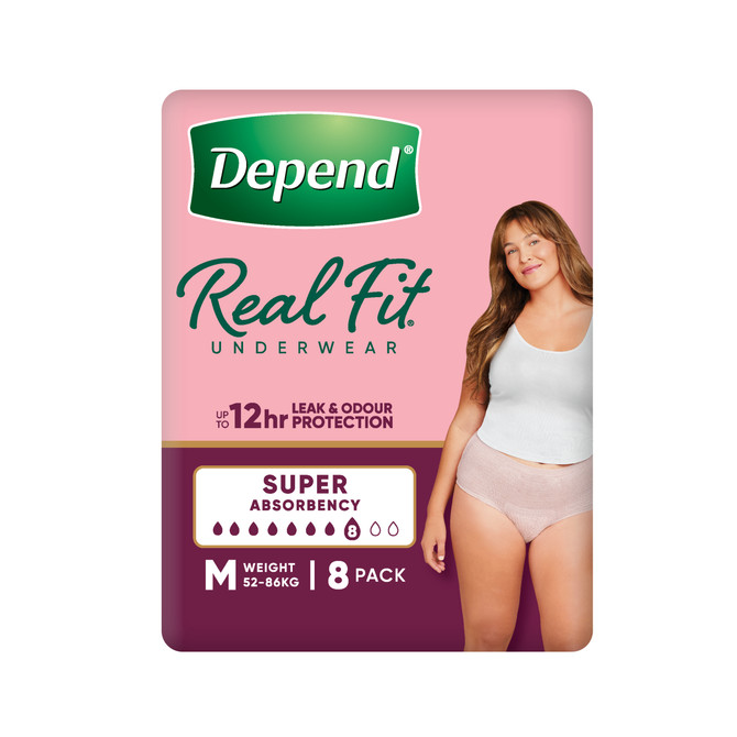 Depend Real Fit Incontinence Underwear Super Women Medium 8 Pack