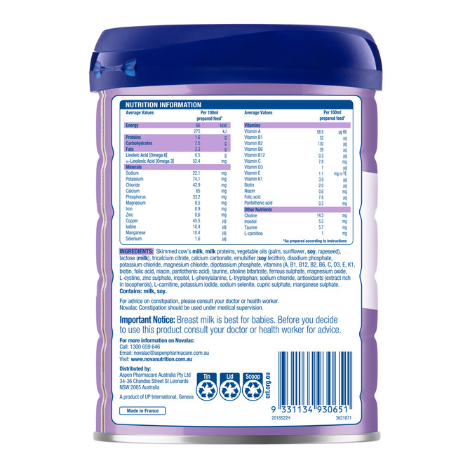 Novalac Constipation Premium Evidence Based Specialty Infant Formula Powder 800g