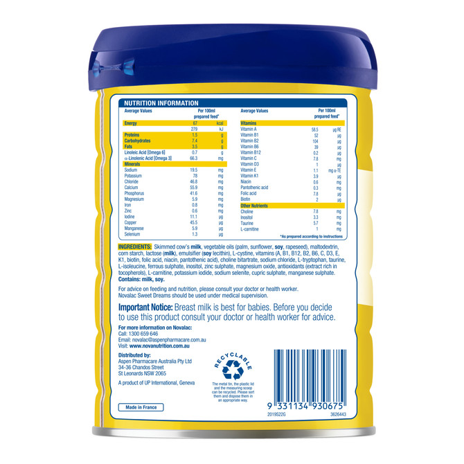 Novalac Sweet Dreams Premium Infant Formula Powder 800g