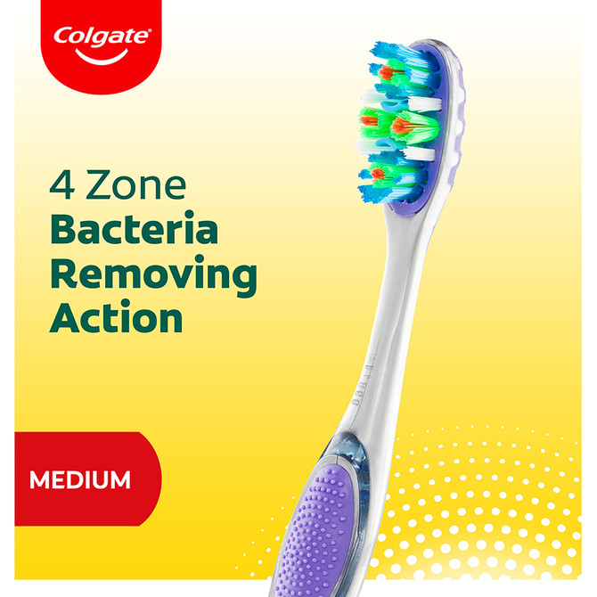 Colgate 360° Advanced Whole Mouth Health Manual Toothbrush, 1 Pack, Medium Bristles with 4 Zone Bacteria Removing Action