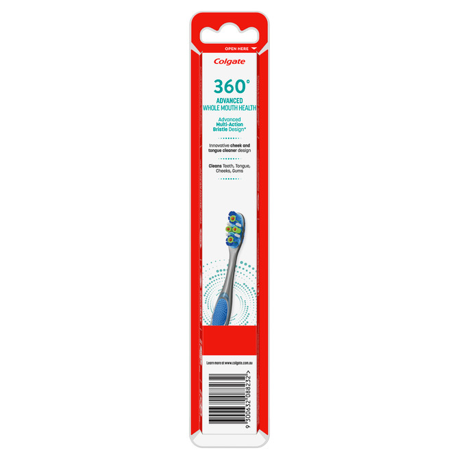 Colgate 360° Advanced Whole Mouth Health Manual Toothbrush, 1 Pack, Medium Bristles with 4 Zone Bacteria Removing Action