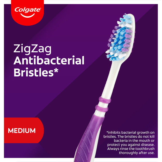 Colgate Zig Zag Manual Toothbrush, Value 3 Pack, Medium Bristles, Antibacterial Bristles
