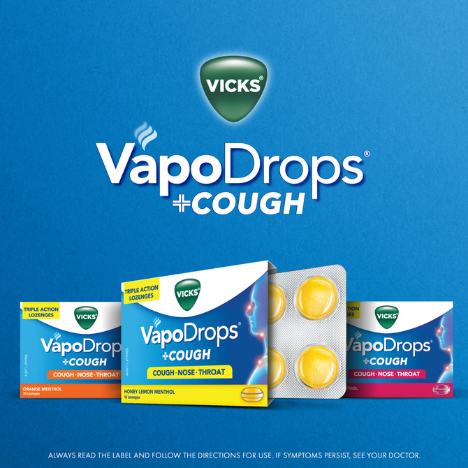 VICKS VapoDrops +COUGH Honey Lemon Menthol 16 Lozenges