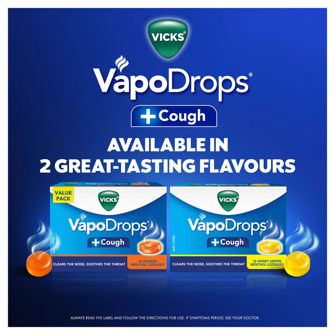 Vicks VapoDrops +Cough Lemon Menthol 16 Lozenges – Cough & Cold