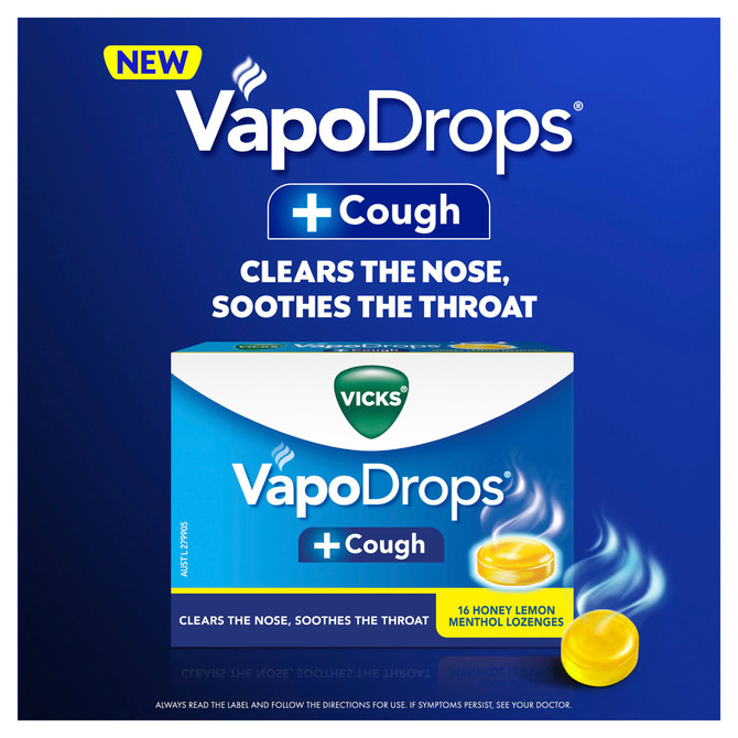 Vicks VapoDrops +Cough Lemon Menthol 16 Lozenges – Cough & Cold