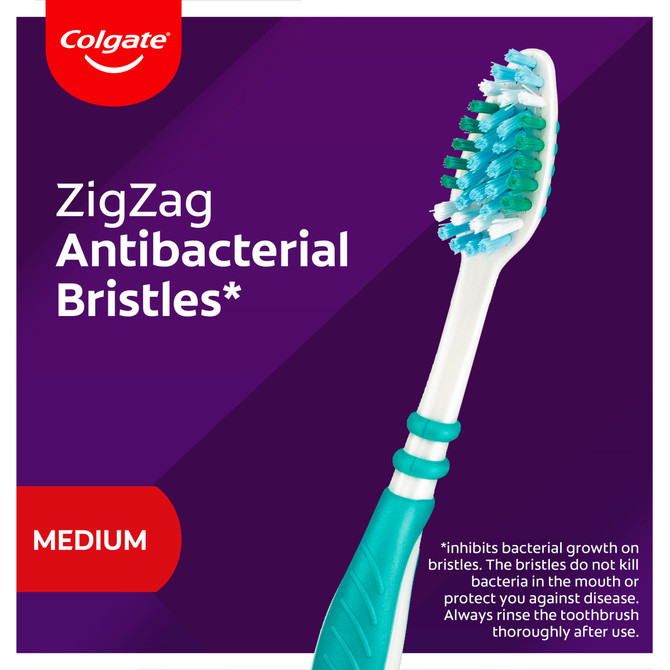 Colgate Zig Zag Manual Toothbrush, 1 Pack, Medium Bristles, Antibacterial Bristles
