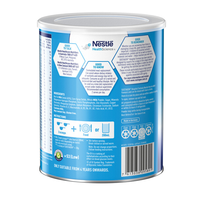 SUSTAGEN® Hospital Formula Neutral 840g Powder Nutritional Supplement