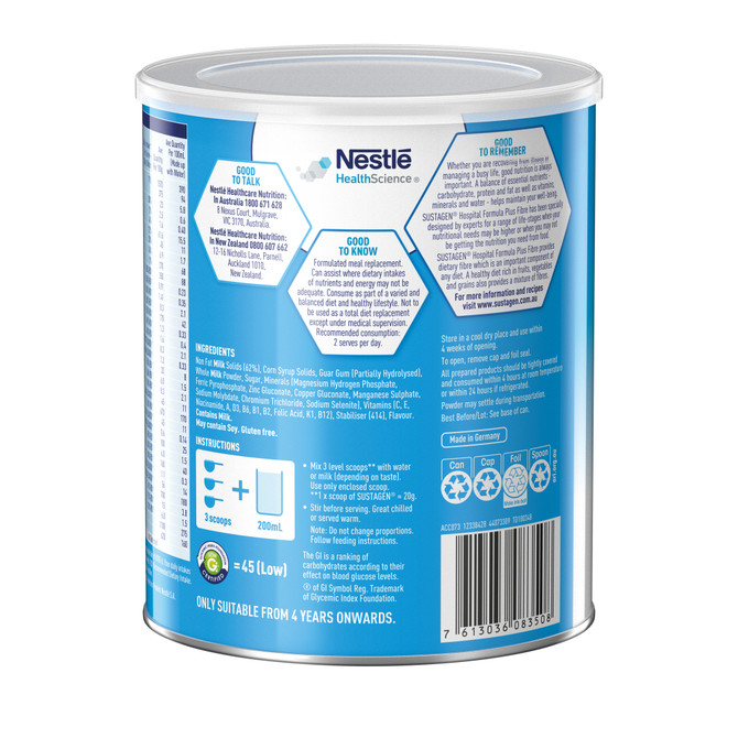 SUSTAGEN® Hospital Formula Plus Fibre Vanilla 840g Powder Nutritional Supplement