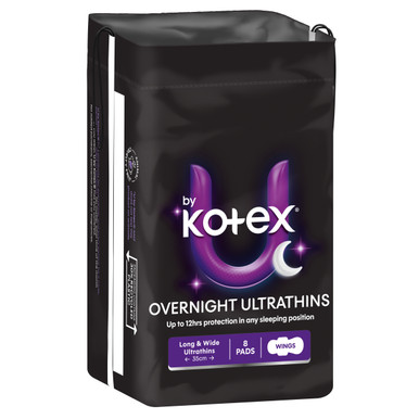 U by Kotex Ultrathin Overnight Pads Long with Wings 8 Pack