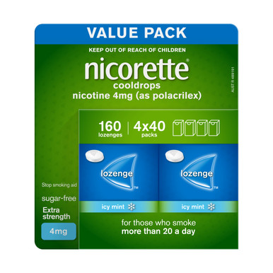 Nicorette Quit Smoking Extra Strength Cooldrops Nicotine Lozenge Icy Mint 8 x 20 Pack