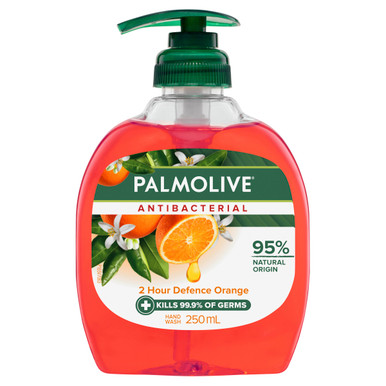 Palmolive Antibacterial Liquid Hand Wash Soap, 250mL, Orange 2 Hour Defence Pump, No Parabens Phthalates or Alcohol