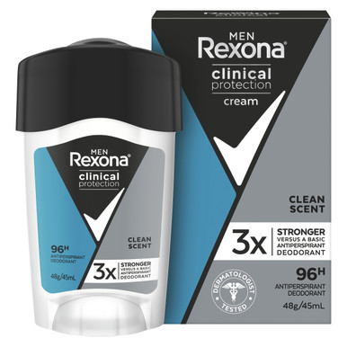Rexona For Men Clinical Protection Antiperspirant Deodorant Cream Clean Scent 45ml