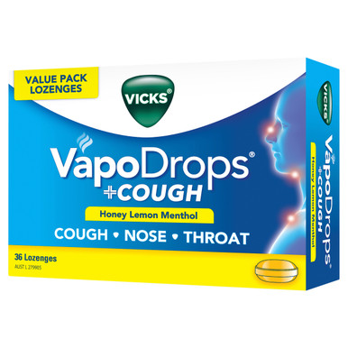Vicks VapoDrops + Cough Honey Lemon Menthol 36 Lozenges