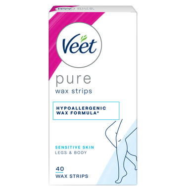 Veet Pure Hair Removal Cold Wax Strips Legs and Body Sensitive Skin 40 Pack