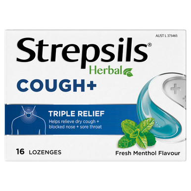 Strepsils Herbal Cough + Lozenges Fresh Menthol 16 Pack