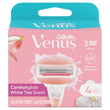 Gillette Venus Comfortglide White Tea Scent with Gel bars Women's Razor Blade Refills, 4 Count