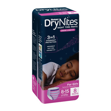 DryNites Night Time Pants for Girls 8-15 Years (27-57kg) 8 Pack