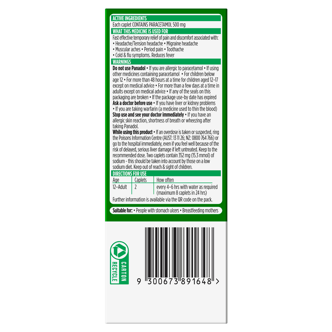 Panadol Rapid Paracetamol 500mg 32 Caplets