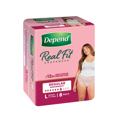 Depend Real Fit Incontinence Underwear Regular Women's Large 8 Pack