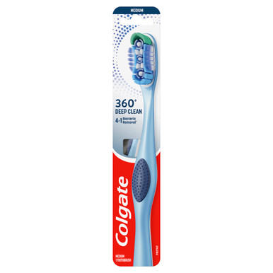 Colgate 360° Whole Mouth Clean Manual Toothbrush, 1 Pack, Medium Bristles