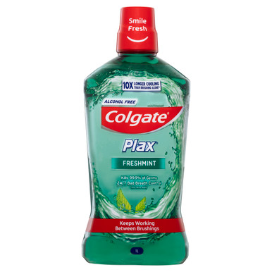 Colgate Plax Antibacterial Mouthwash 1L, Freshmint, Alcohol Free, Bad Breath Control