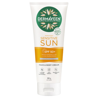 DermaVeen Sensitive Sun SPF 50+ Moisturising UVB + UVA Sunscreen Face & Body Cream 200g