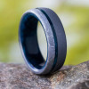 7 mm Meteorite with Blue Box Elder Sleeve in Sandblasted Titanium - BBE496M