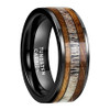 8 mm Black Tungsten with Whiskey Barrel Oak/Antler Inlay - WB449C