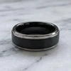 9 mm Mens Wedding Bands - Black/Silver Tungsten - J095SBC-9