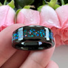 8 mm Mens Wedding Bands, Blue Opal Crystals in Black Tungsten - BC096BC