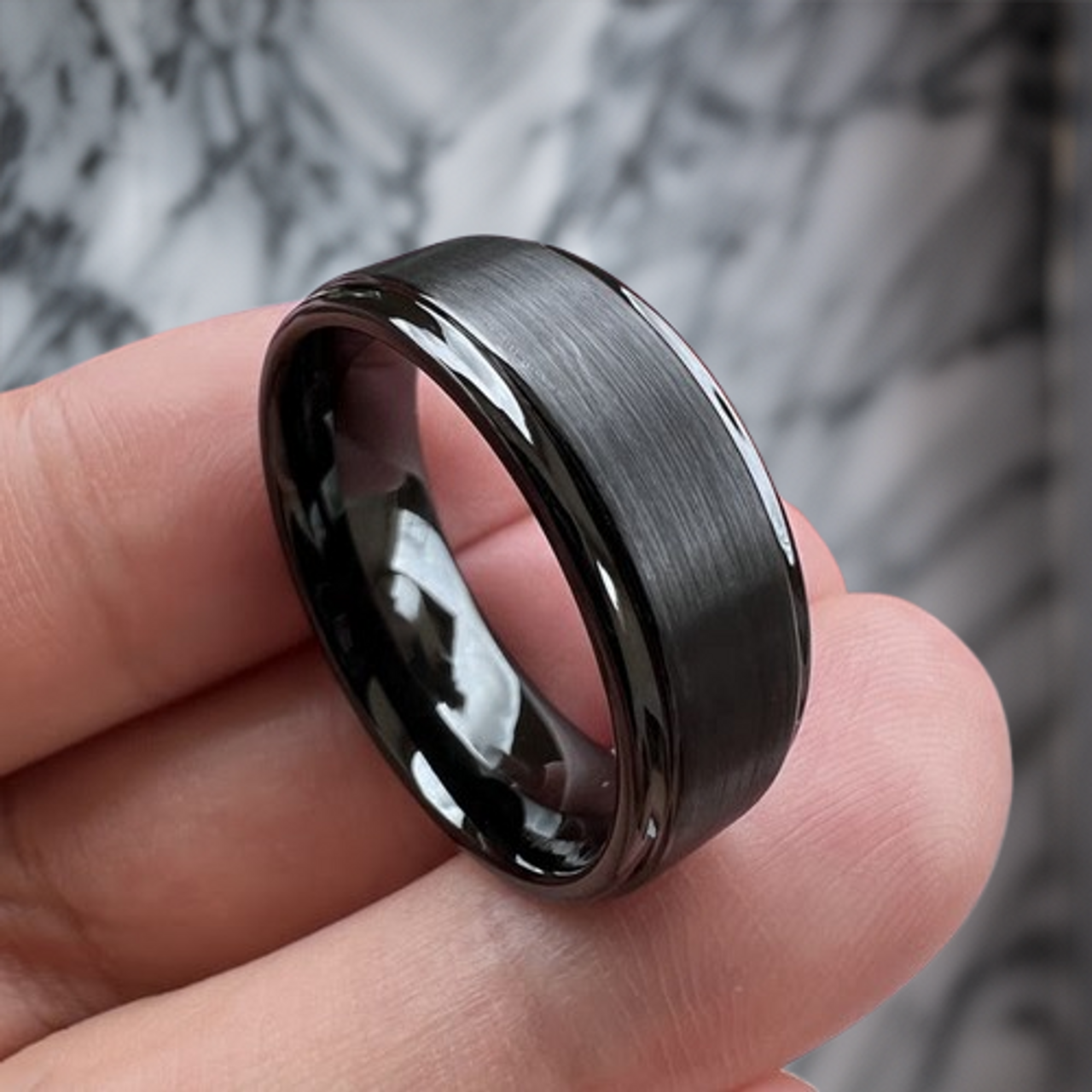 Plain black wedding band discount