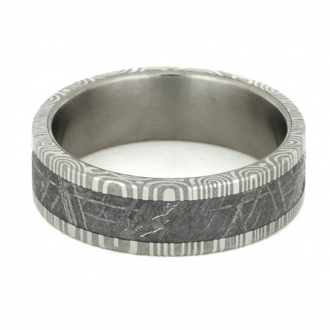 7 mm Damascus Steel and Gibeon Meteorite Wedding Ring - D779M