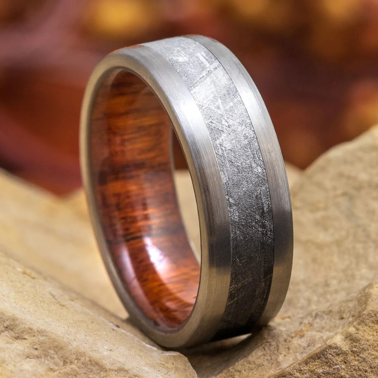 Exotic Petrified Wood Ring with Titanium Edges