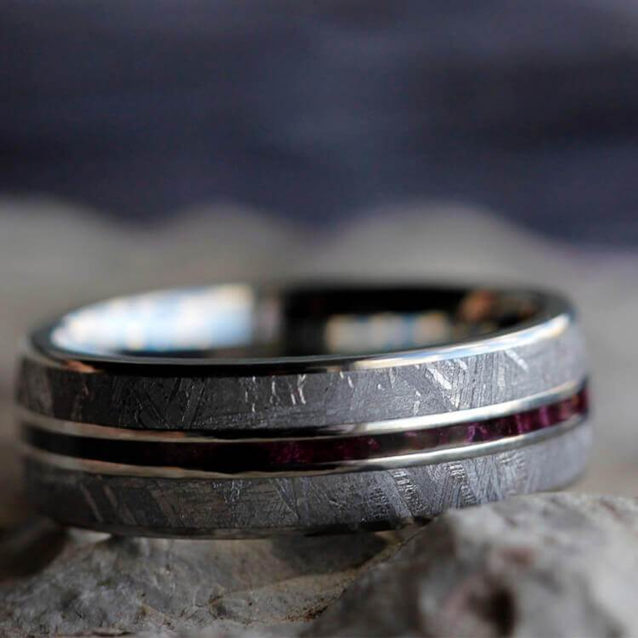 Titanium Alexandrite Tension Ring with Meteorite Inlay