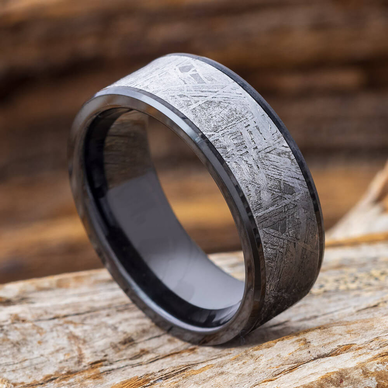 Meteorite and Cobalt Chrome Wedding Ring — Unique Titanium Wedding Rings