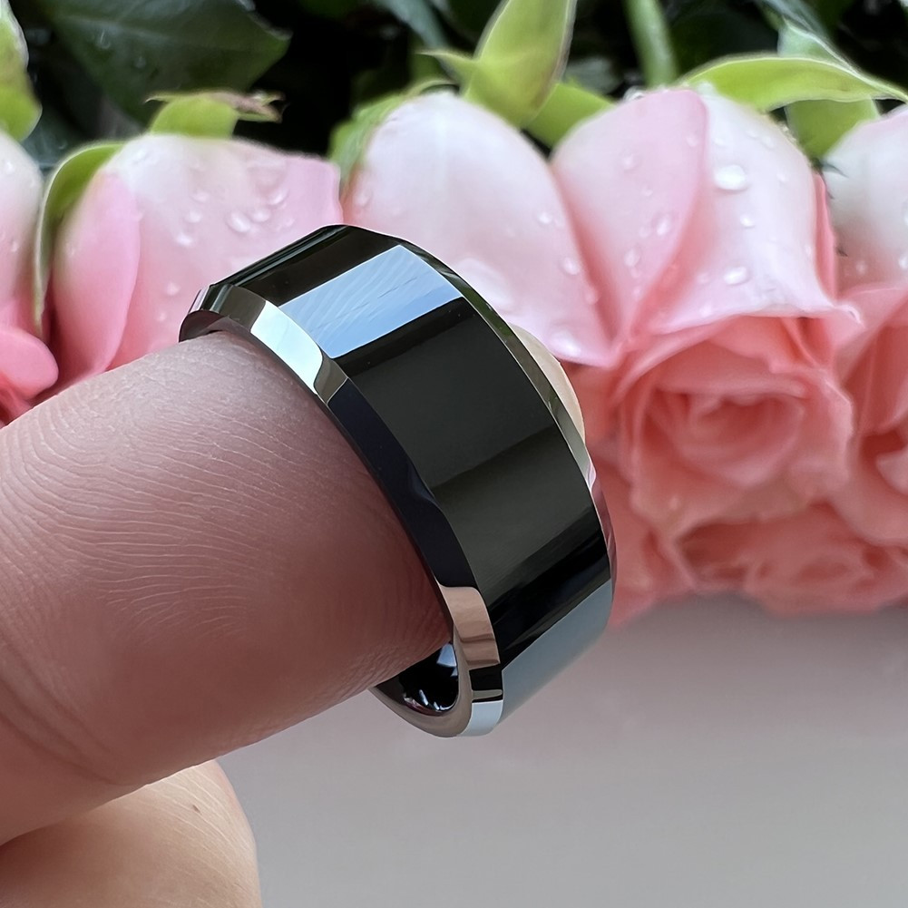 8 mm Mens Wedding Bands, Black Tungsten - K333C