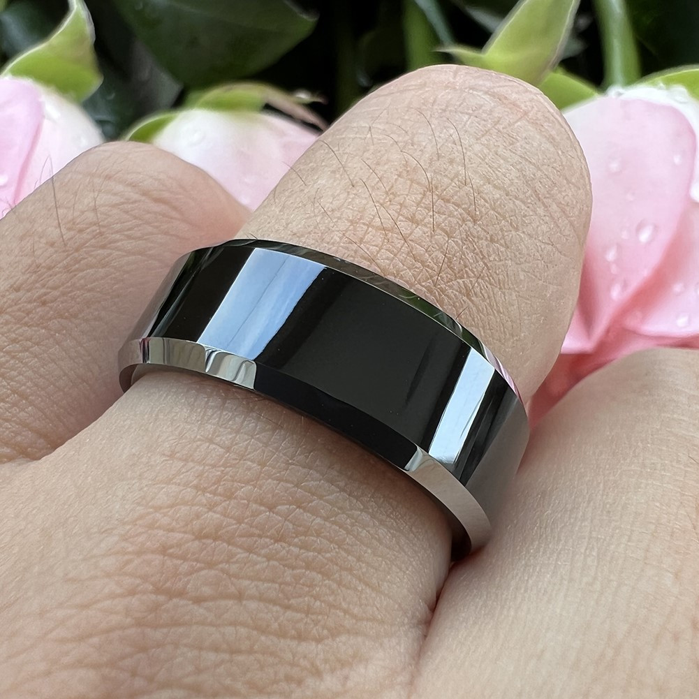 8 mm Mens Wedding Bands, Black Tungsten - K333C