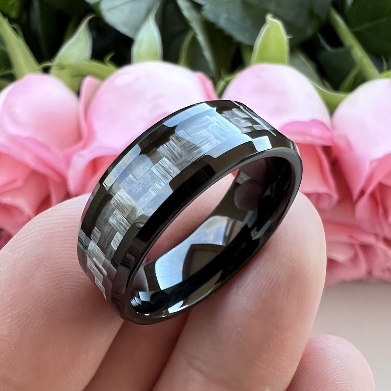 Men's Tungsten Wedding Ring with 8mm Carbon Fiber Band