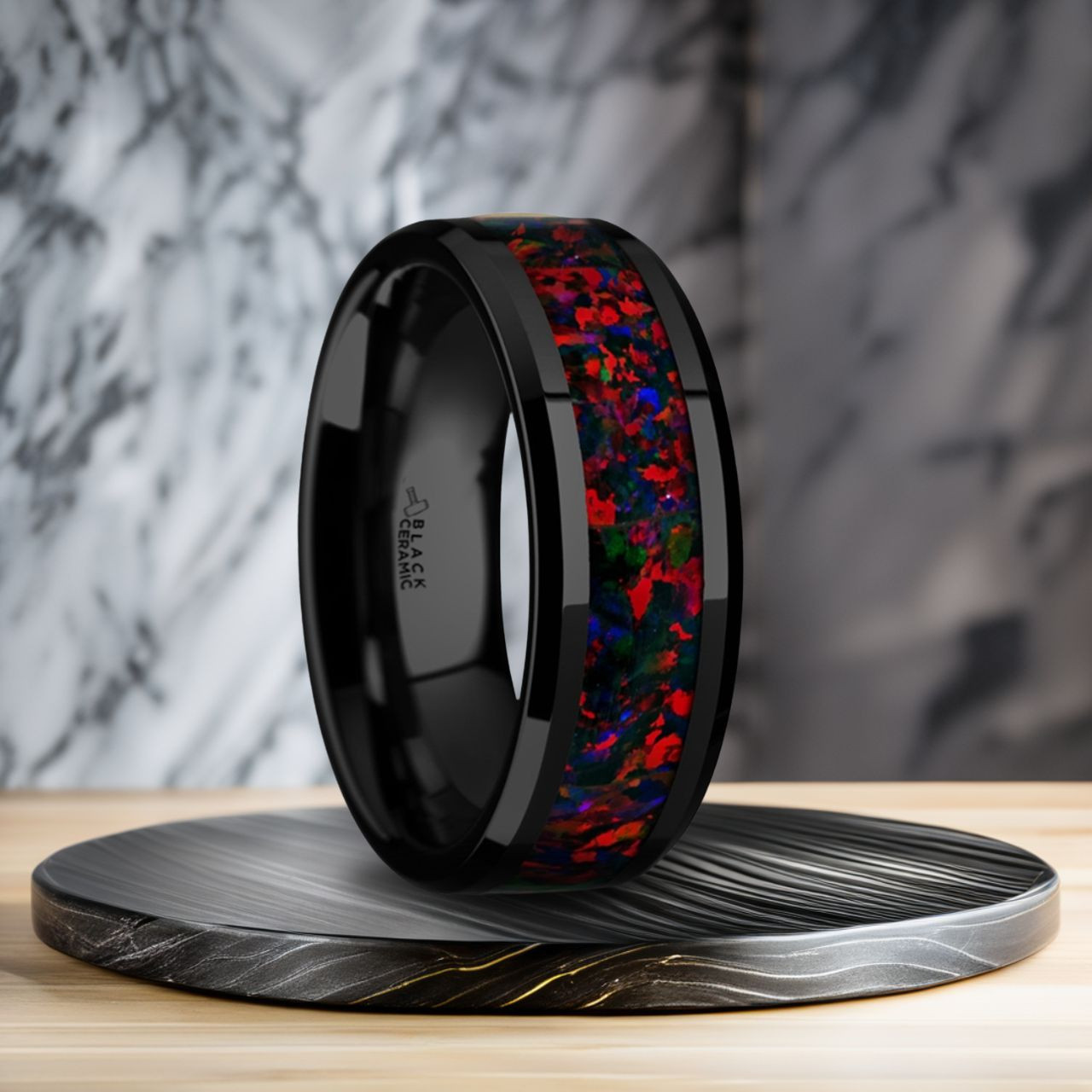 2BUTY メタルブレスレット ブラック レッド 8 mm Black Ceramic Black/Red Opal Band - M960TR