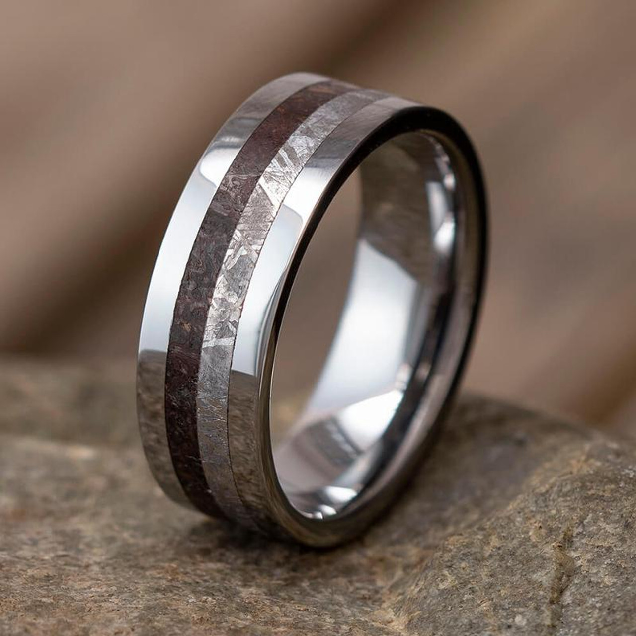 8 mm Titanium Mens Wedding Bands with Meteorite - H119M