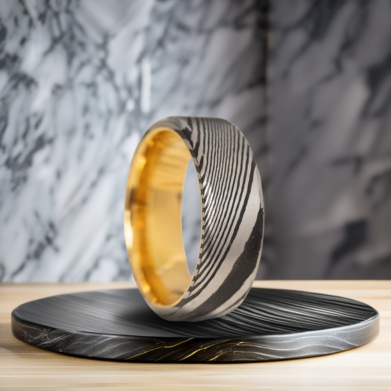Metro Jewelry Men's Damascus Steel Band Ring - 8mm Wide, Sizes 9-11, Black Ion Plated, No Gemstone, Modern & Durable