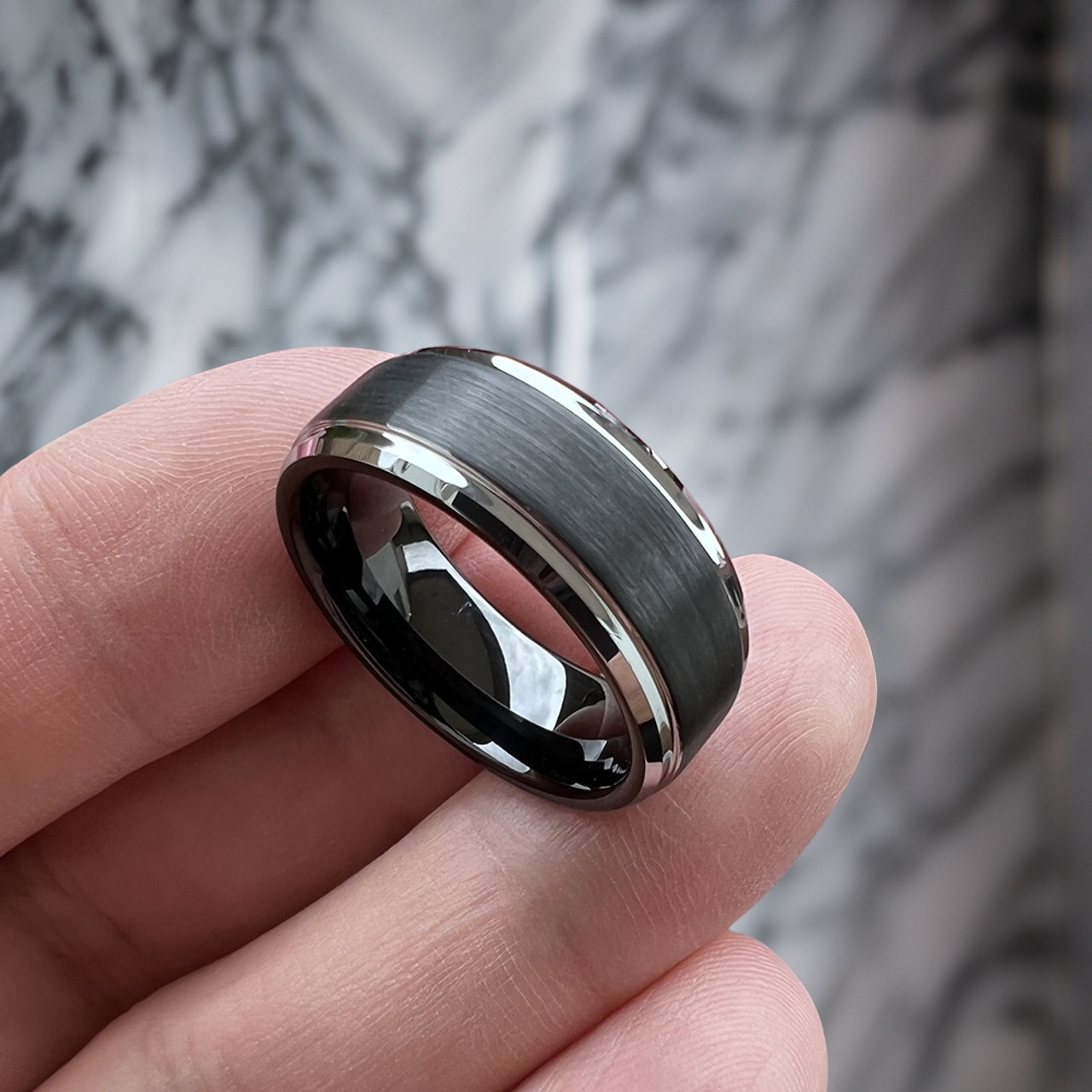 9 mm Mens Wedding Bands - Black/Silver Tungsten - J095SBC-9