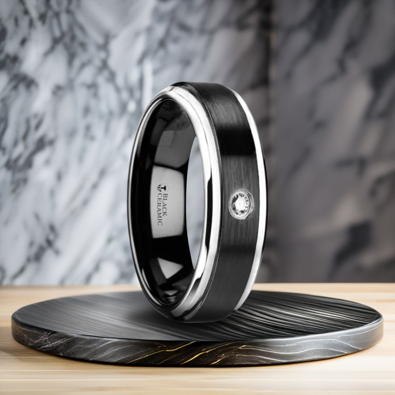 8 mm Black Ceramic Ring with Diamond - W572TR