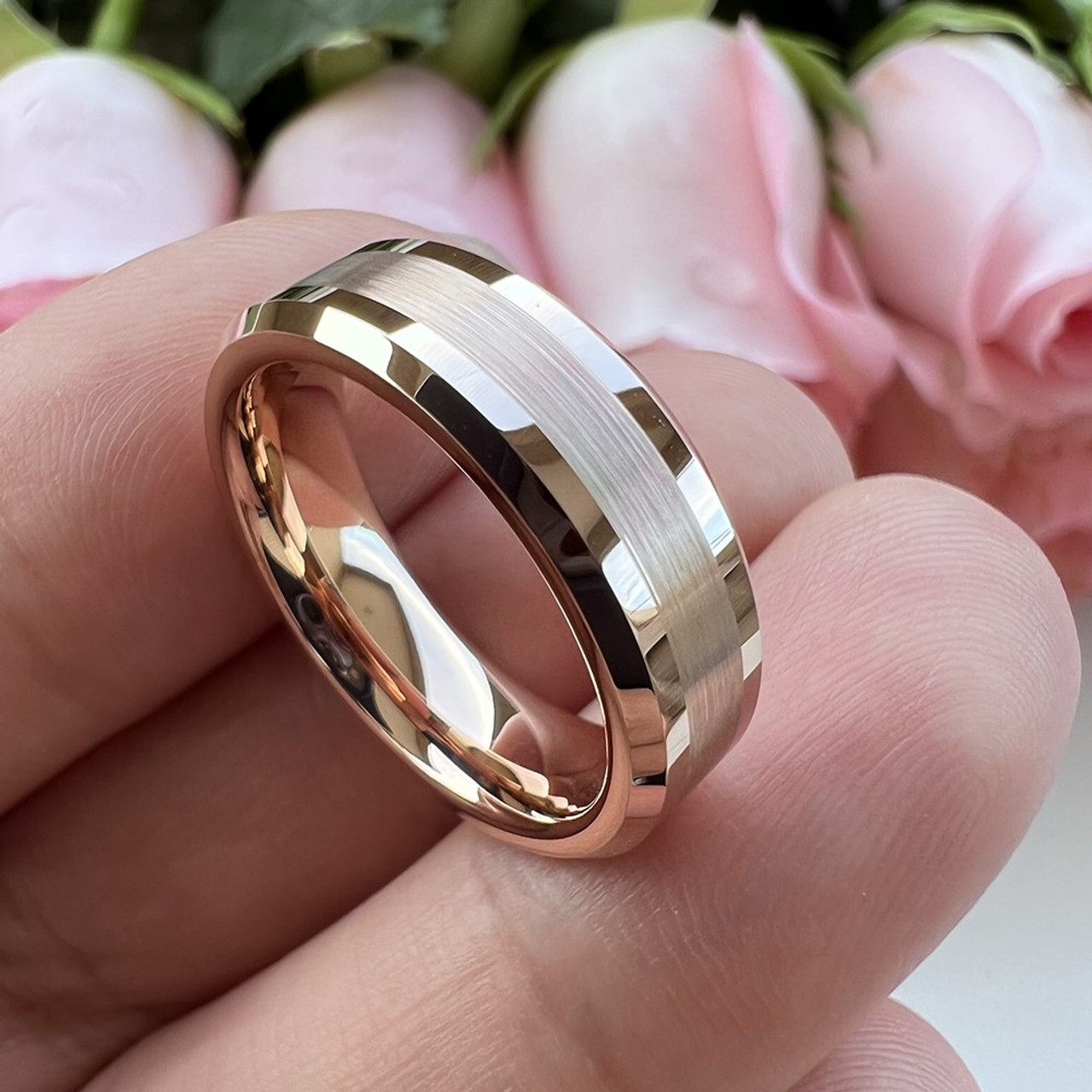 6 mm Plated 18 kt Rose Gold Tungsten - Mens Wedding Bands - RG014C-6