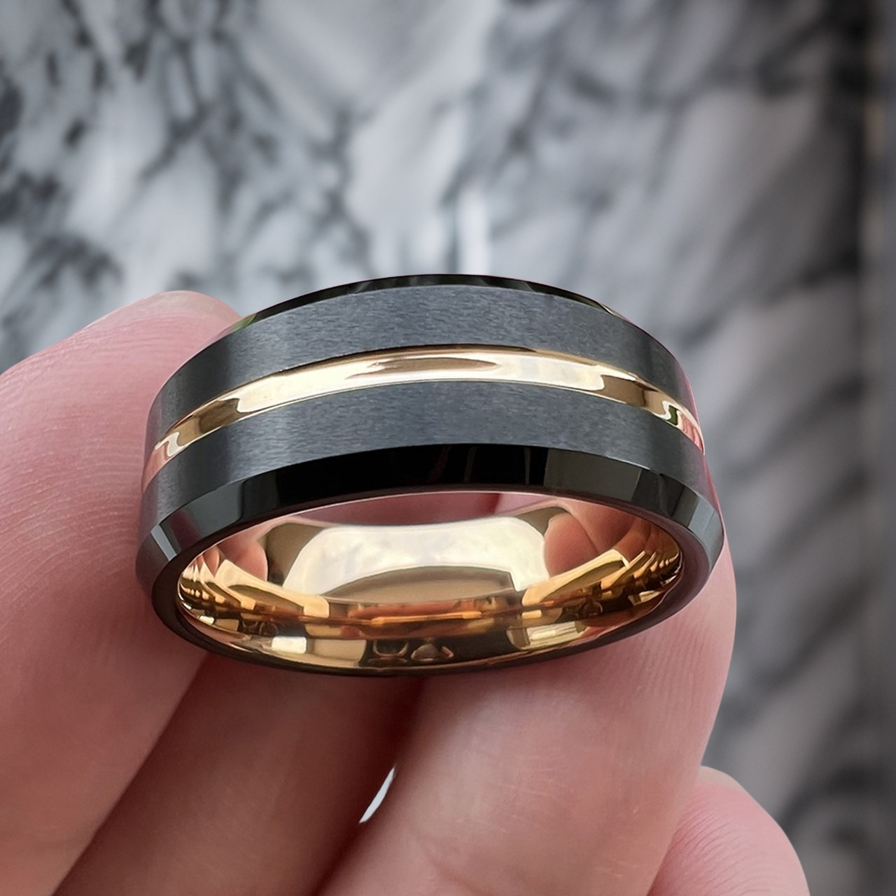 Gold Black Titanium Rings For Her Black Hammered Titanium Ring